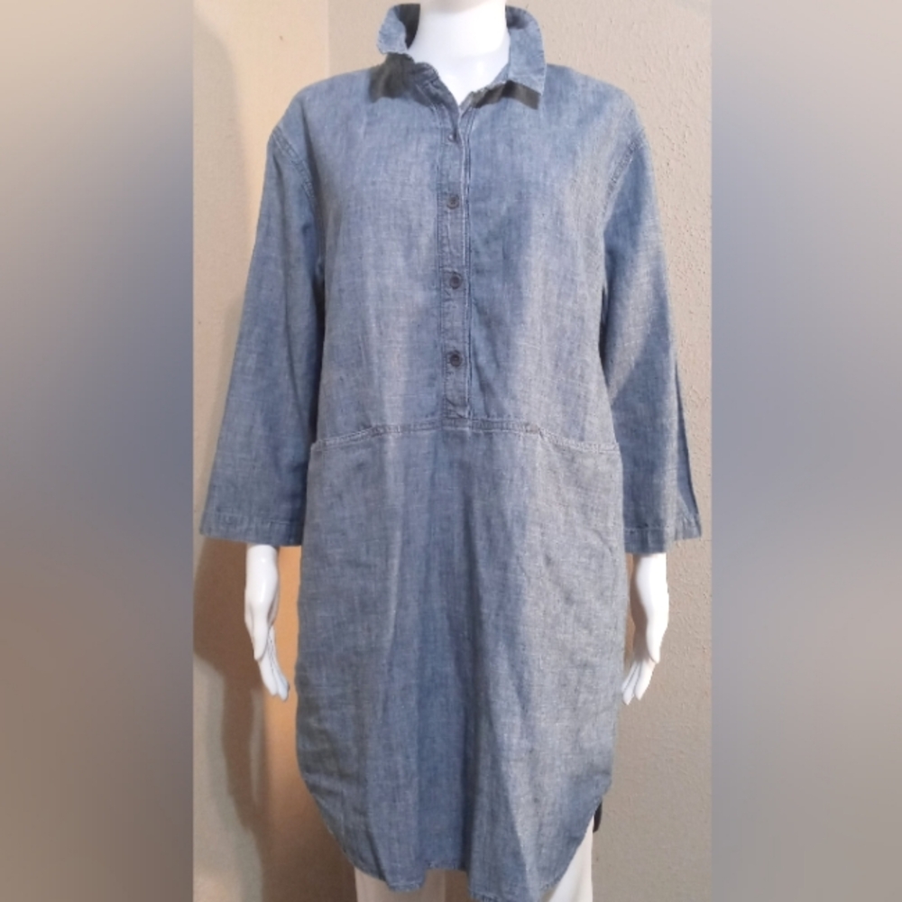 Eileen Fisher Hemp And Cotton Chambray Dress